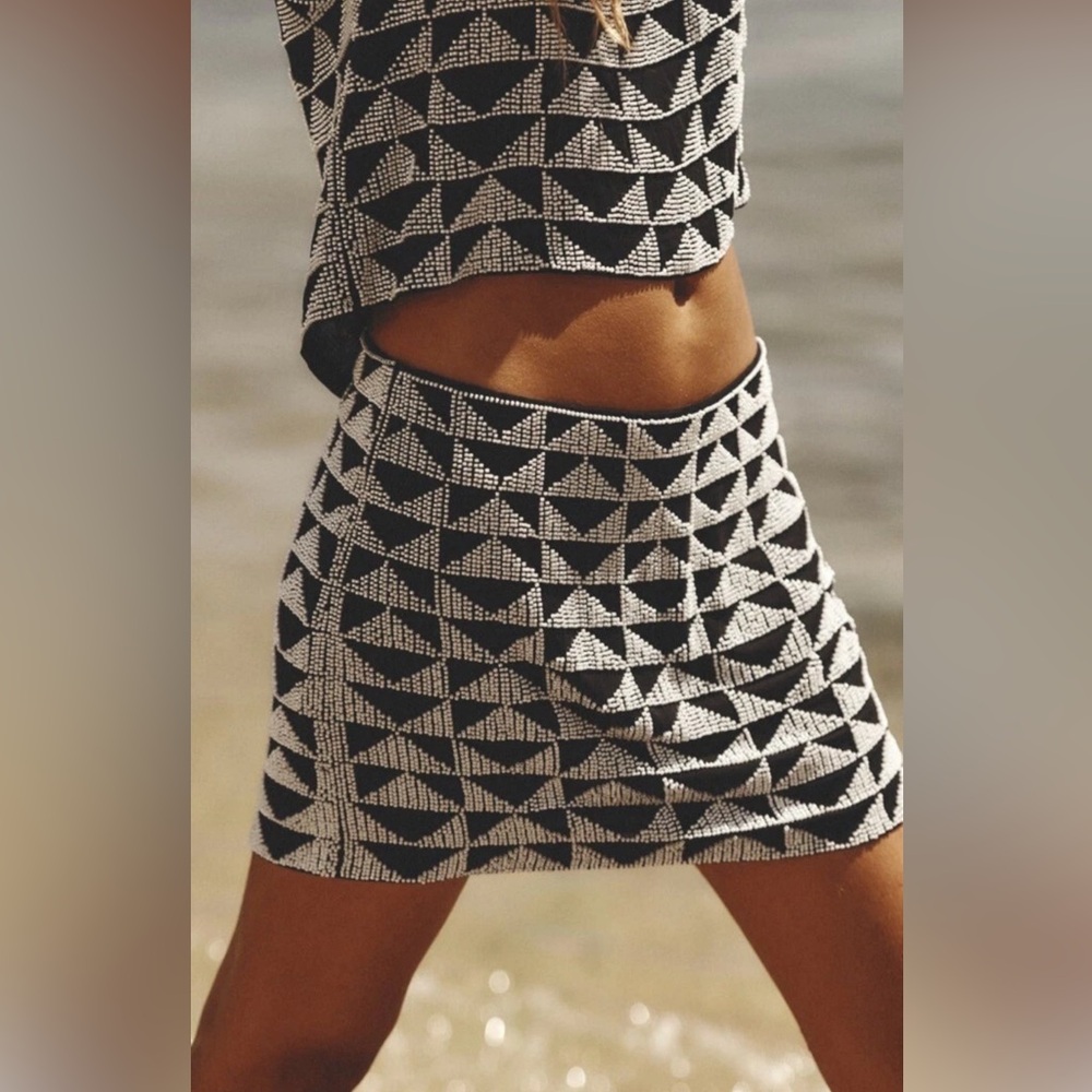 Zara Black White Beaded Skirt